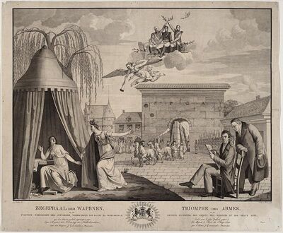 De plegtige terugkomst der ontvoerde voorwerpen van kunst en wetenschap, gravure van J.J Verellen