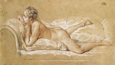 François Boucher: schets voor Jeune fille couchée (1751)
