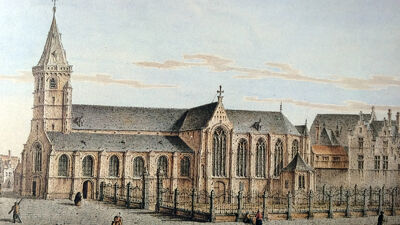 Oude Sint-Pieterskerk met houten loopbrug