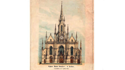 Oude prentkaart van Sint-Bonifatiuskerk, Elsene