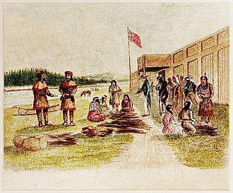 Pelshandelaars bij Fort Nez Percés in 1841