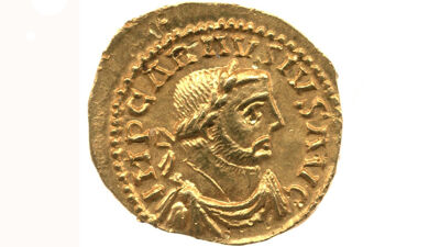 Gouden munt van keizer 'imperator' Carausius
