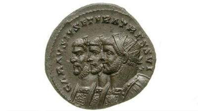 Munt met Carausius, Diocletianus en Maximianus