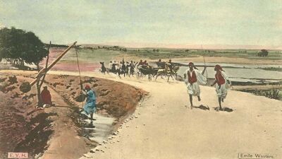 Ingekleurde postkaart van het panorama