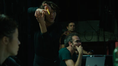 Lisbeth Gruwez en Maarten Van Cauwenberghe tijdens een repetitie.