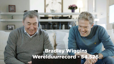 Op de foto: Baanwielrennen: Maarten en Eddy Merckx