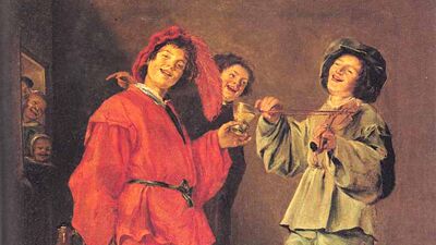 Judith Leyster: Vrolijk Gezelschap (1629), voorstelling van feestvierders, drie vrouwen in mannenkleren