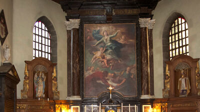 Maria-altaarstuk in de kapel Notre-Dame de Bon Vouloir, Bergen (Havré), geschilderd door Anna Francisca De Bruyns