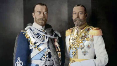 George V (rechts) en zijn neef Nicolas II (links)