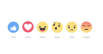 De verschillende buttons waarmee je kan reageren op Facebook