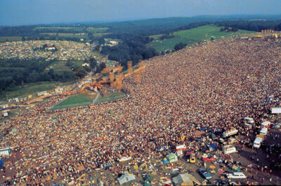 Luchtfoto van de Woodstock-site