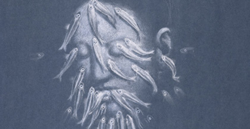 (detail). Crayon on blue paper - 58,1 x 41,9 cm. (2005). Private collection Zwitserland