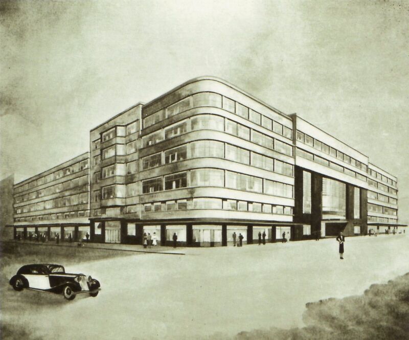 Flageygebouw, eerste ontwerp van Joseph Diongre, 1933