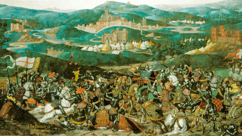 Bataille des Éperons, 1513. In de achtergrond zie je Terwaan