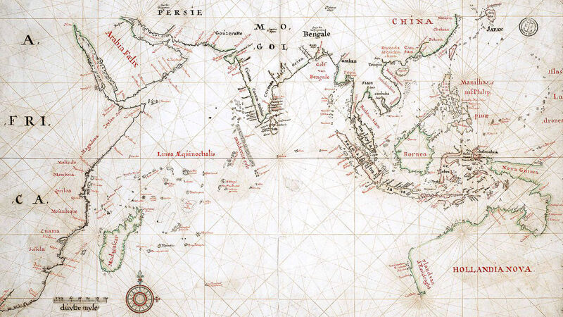 VOC-kaart uit 1665 met aanduiding van Australië, 'Hollandia Nova' genoemd