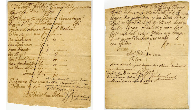 Kwitanties uit februari en maart 1718