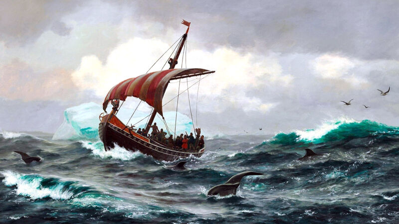 Carl Rasmussen (1841-1893): Vikingschip aan de Groenlandse kust