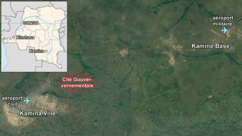Ligging van de Cité Gouvernementale bij Kamina