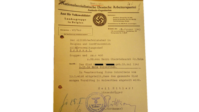 Nazi-document met vermelding van het Mütterheim van Wolvertem