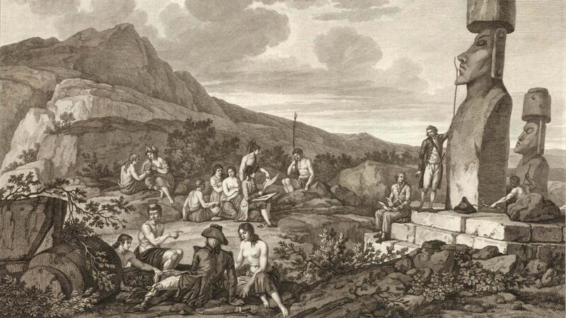 Franse prent van de expeditie La Pérouse, 1786.