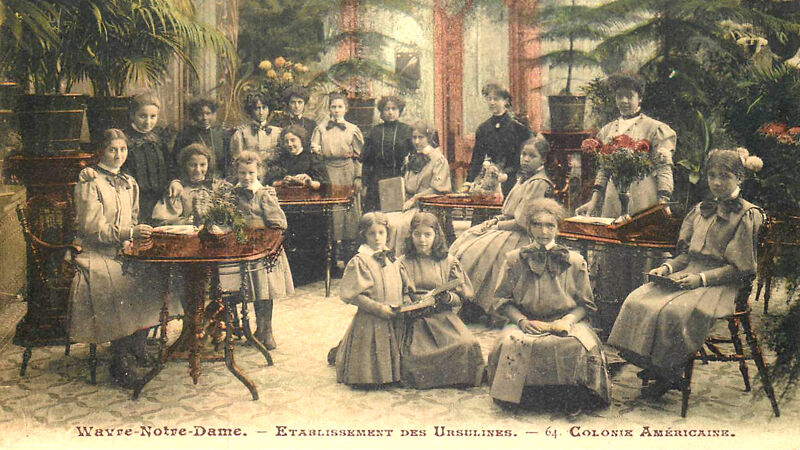 Amerikaanse scholieren, poserend in de Wintertuin (postkaart uit 1911)