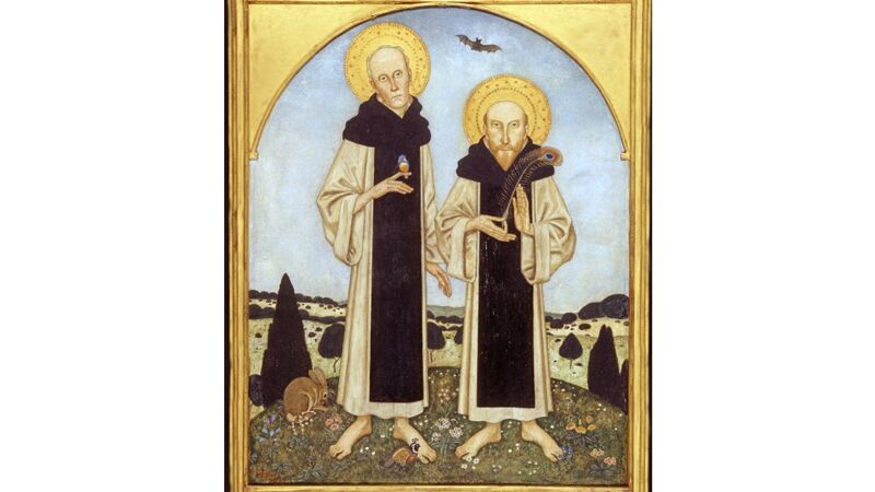Edmund Dulac: Shannon & Ricketts as medieval saints (Ricketts met pauwenveer, een 'geheim' kenteken)