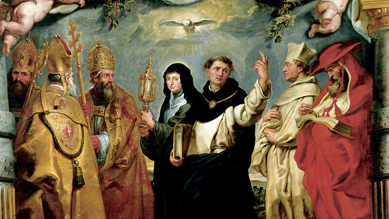 P.P. Rubens: De verdedigers van de eucharistie, theologen die in tegenstelling tot de katharen de aanwezigheid van Christus in de eucharistie verdedigen