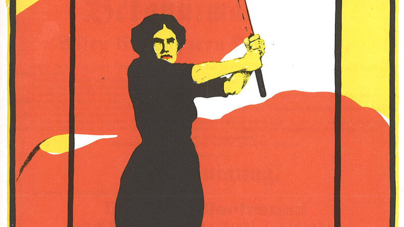 Duitse affiche voor Frauentag 1914, helemaal in de stijl van communistische posters.