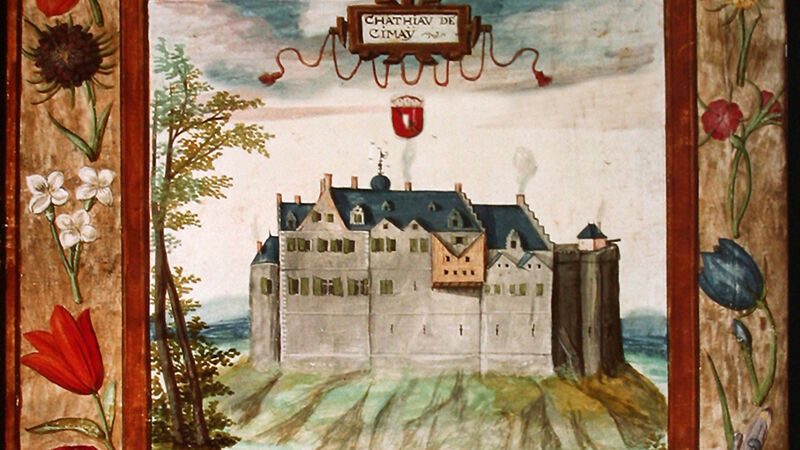 Het kasteel van Chimay anno 1598 (voorstelling op perkament)