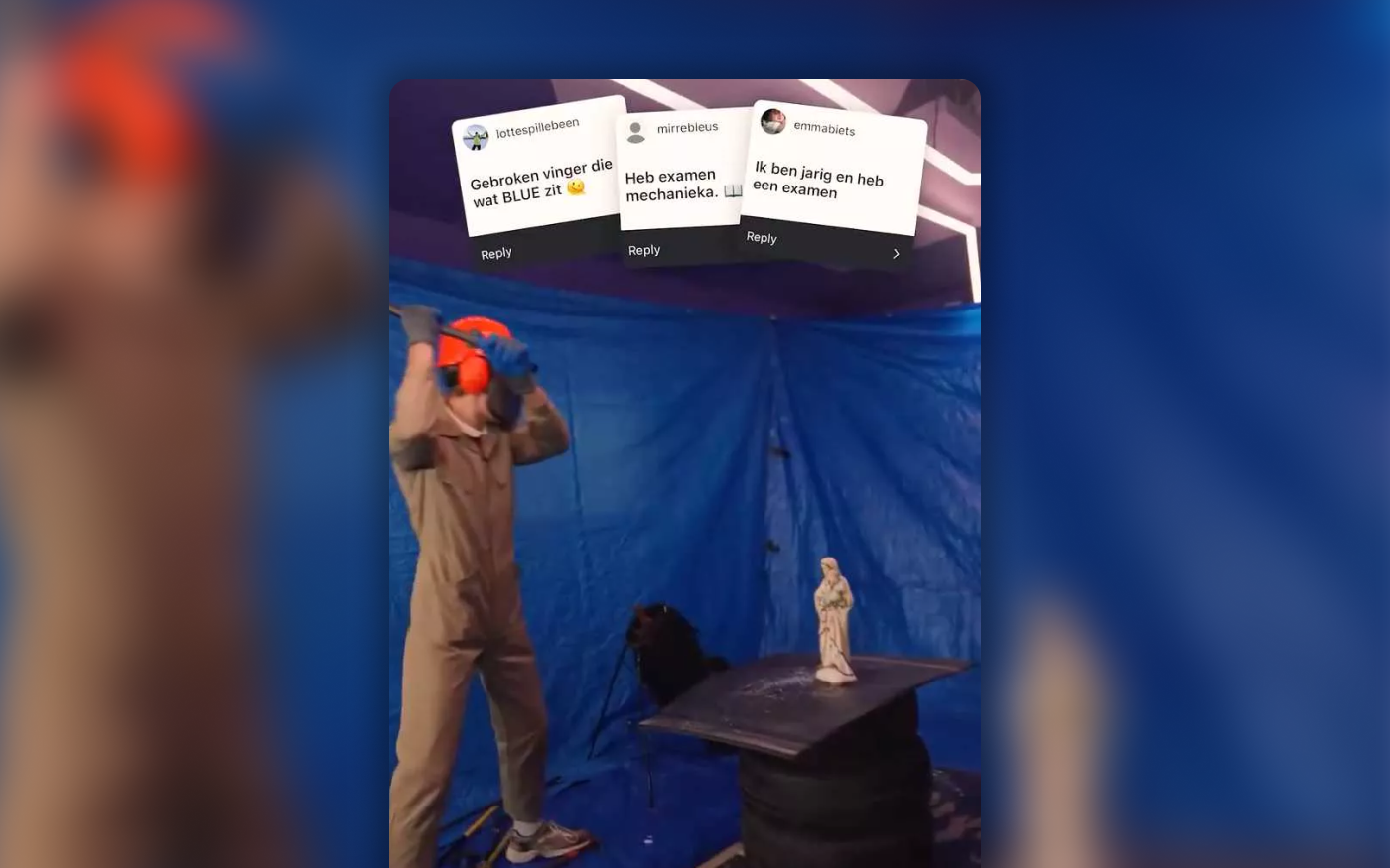 Screenshot from VRT news coverage of the Studio Brussel presenters confronted by EWTN journalist Colm Flynn about smashing Christian statues at the Radiodays Europe conference in Riga Latvia