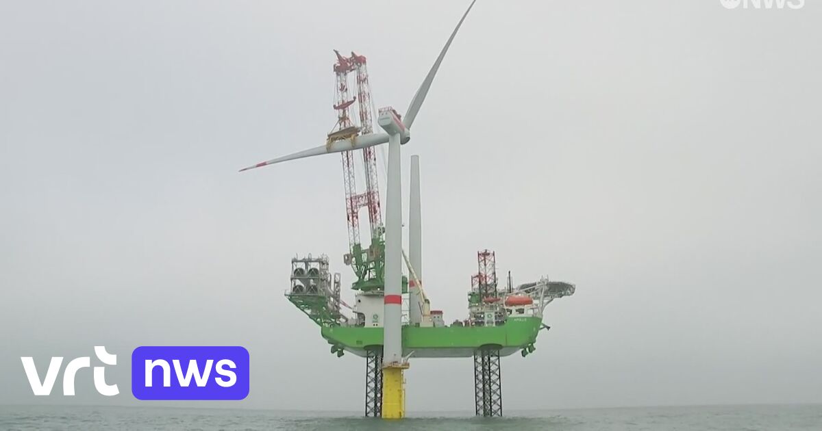 Last of 58 wind turbines from Seamade Wind Farm installed in the sea, 50 kilometers off the coast