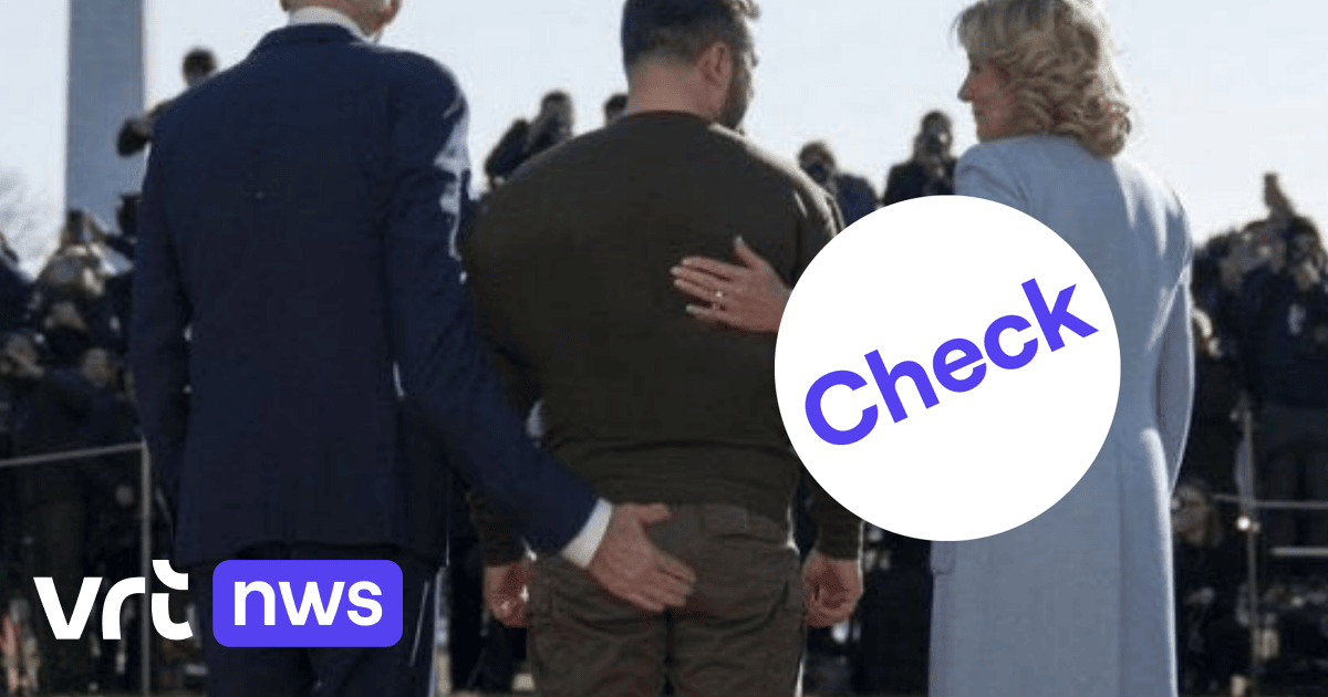 Image accompanying Deze foto van de Amerikaanse president Joe Biden en de Oekraïense president Volodymyr Zelensky is echt.