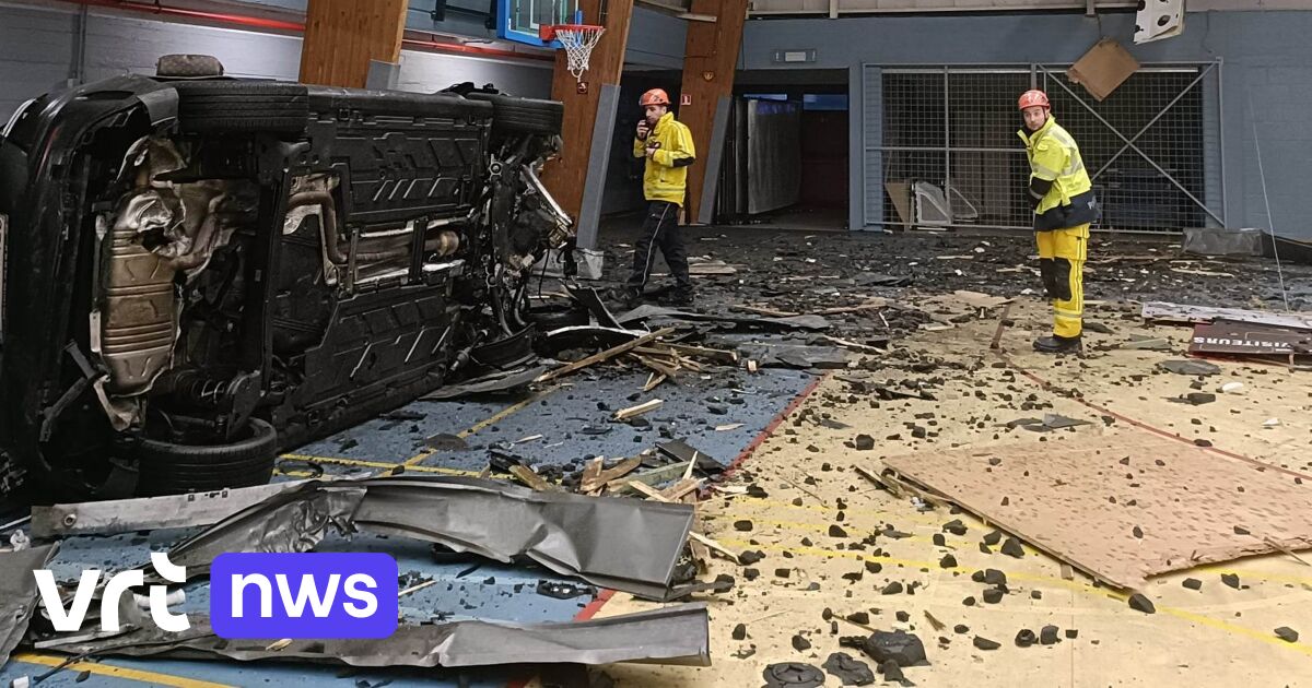 Video: Footballer drives his car into sports hall