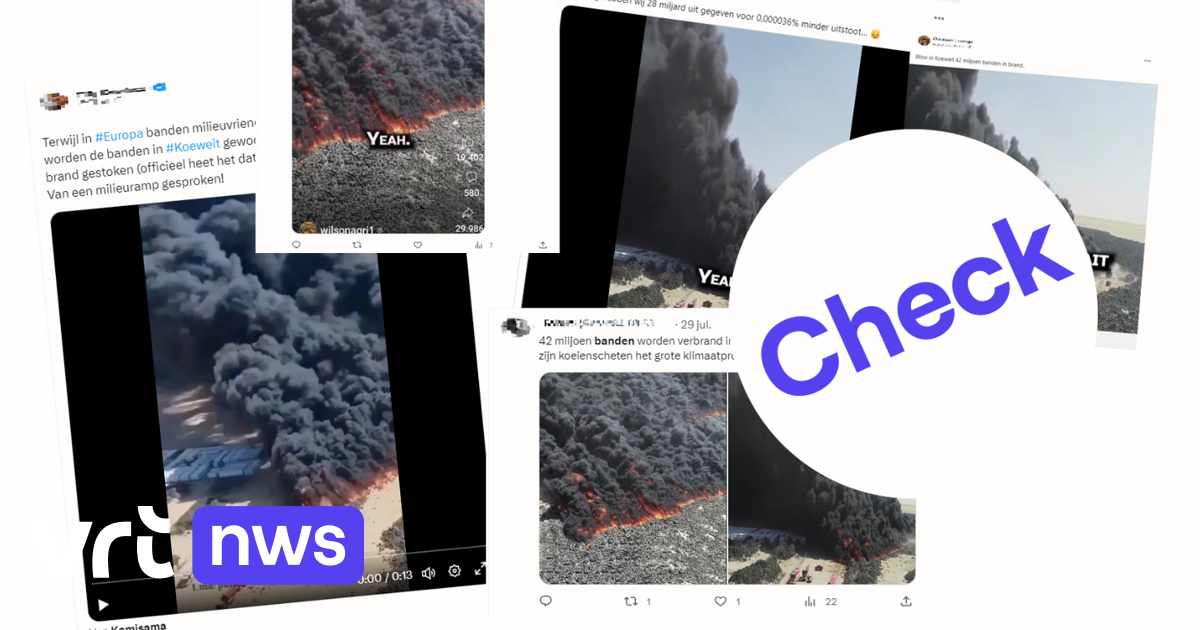 Image accompanying Dit zijn recente beelden van een opzettelijke brand op een bandenkerkhof in Koeweit.