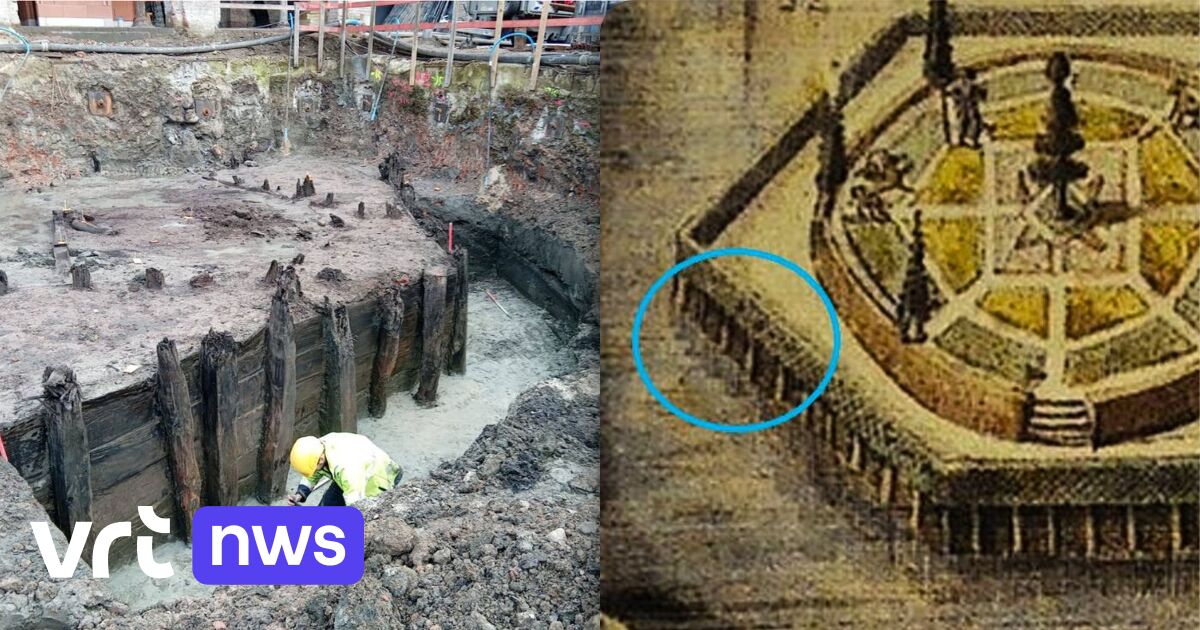 Gracht uit middeleeuwen van Prinsenhof in Gent is even zichtbaar