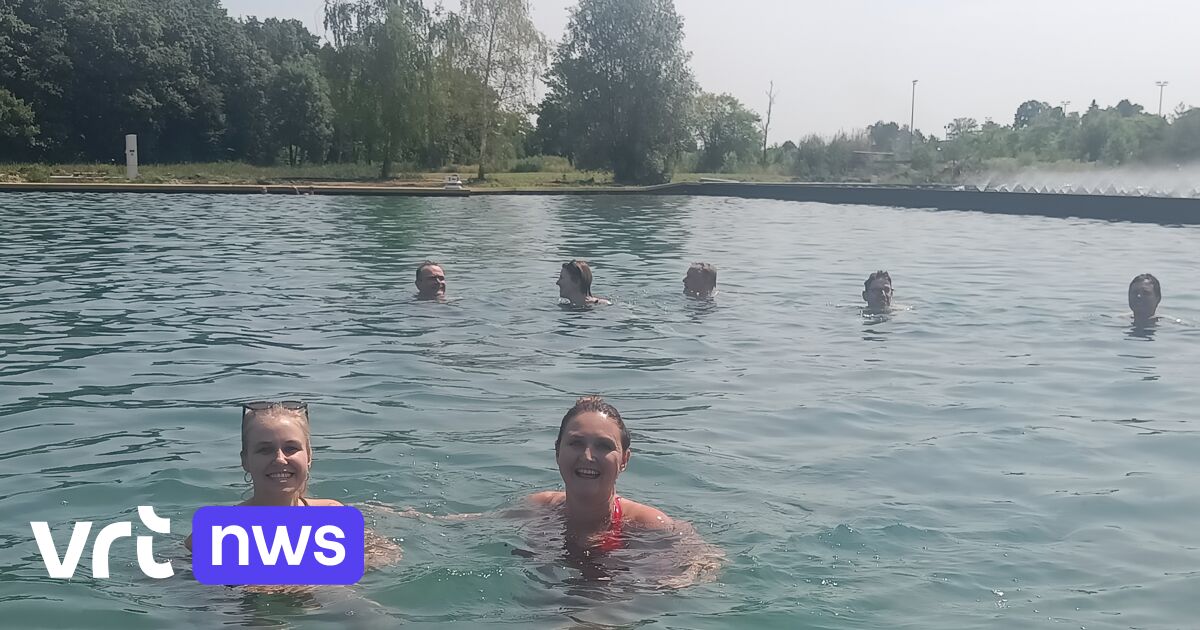 Burgemeester Rutten duikt als eerste in nieuwe zwemvijver Aarschot: 