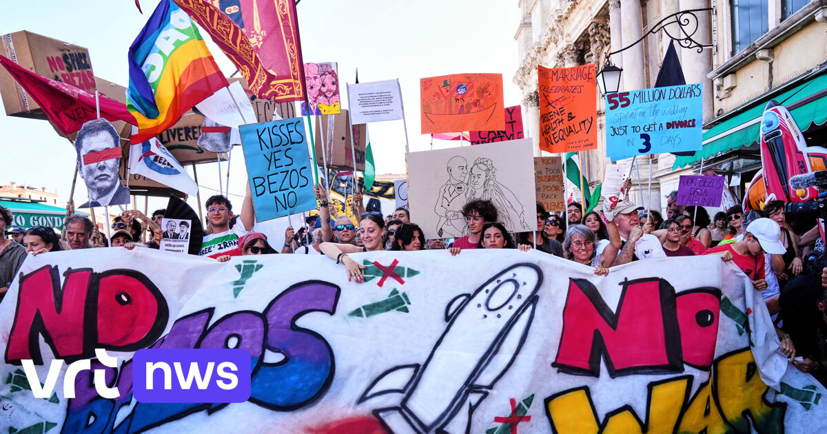 Terwijl gasten op Bezos-huwelijk in Venetië zich opmaken voor groots slotfeest blijven actiegroepen protesteren
