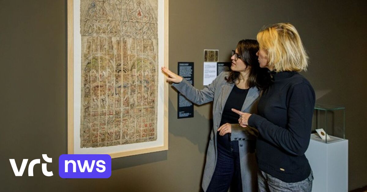 Ontwerptekening vernield glasraam Sint-Romboutskathedraal te zien in Museum Hof van Busleyden in Mec