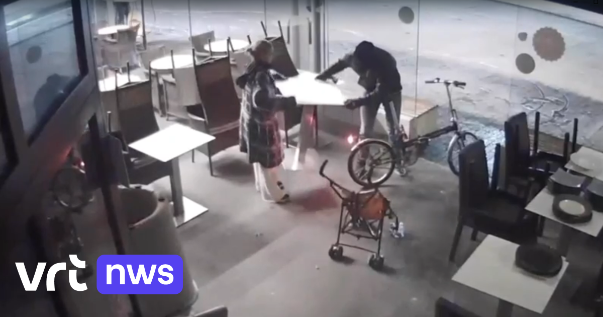 Dieven stelen met buggy en fiets terrasmeubelen in Sint-Truiden: 