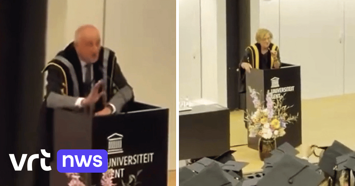 Mensen lopen weg bij een feest van de UGent