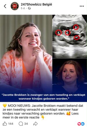 Foto Jacotte Brokken is niet zwanger van een tweeling.