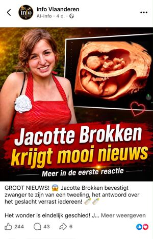 Foto Jacotte Brokken is niet zwanger van een tweeling.