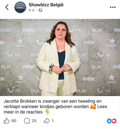 Foto Jacotte Brokken is niet zwanger van een tweeling.