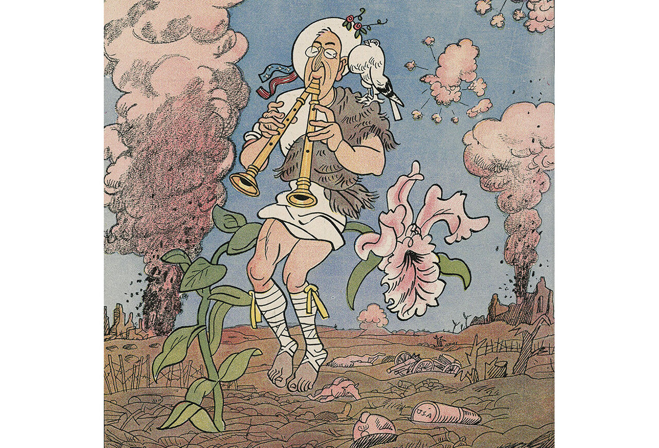 Karikatur von " der große Idealist Wilson" in der deutschen satirischen Wochenzeitung Lustige Bläter (Februar 1918) Karikatur von " der große Idealist Wilson" in der deutschen satirischen Wochenzeitung Lustige Bläter (Februar 1918)