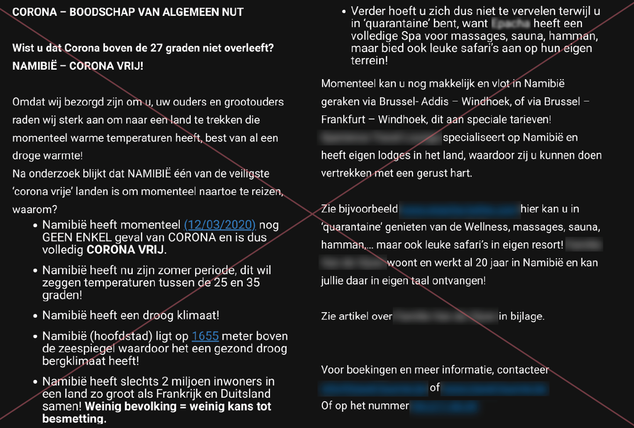 Vals bericht verspreid onder 'Algemeen nut' maar eigenlijk opgesteld door een reisorganisator