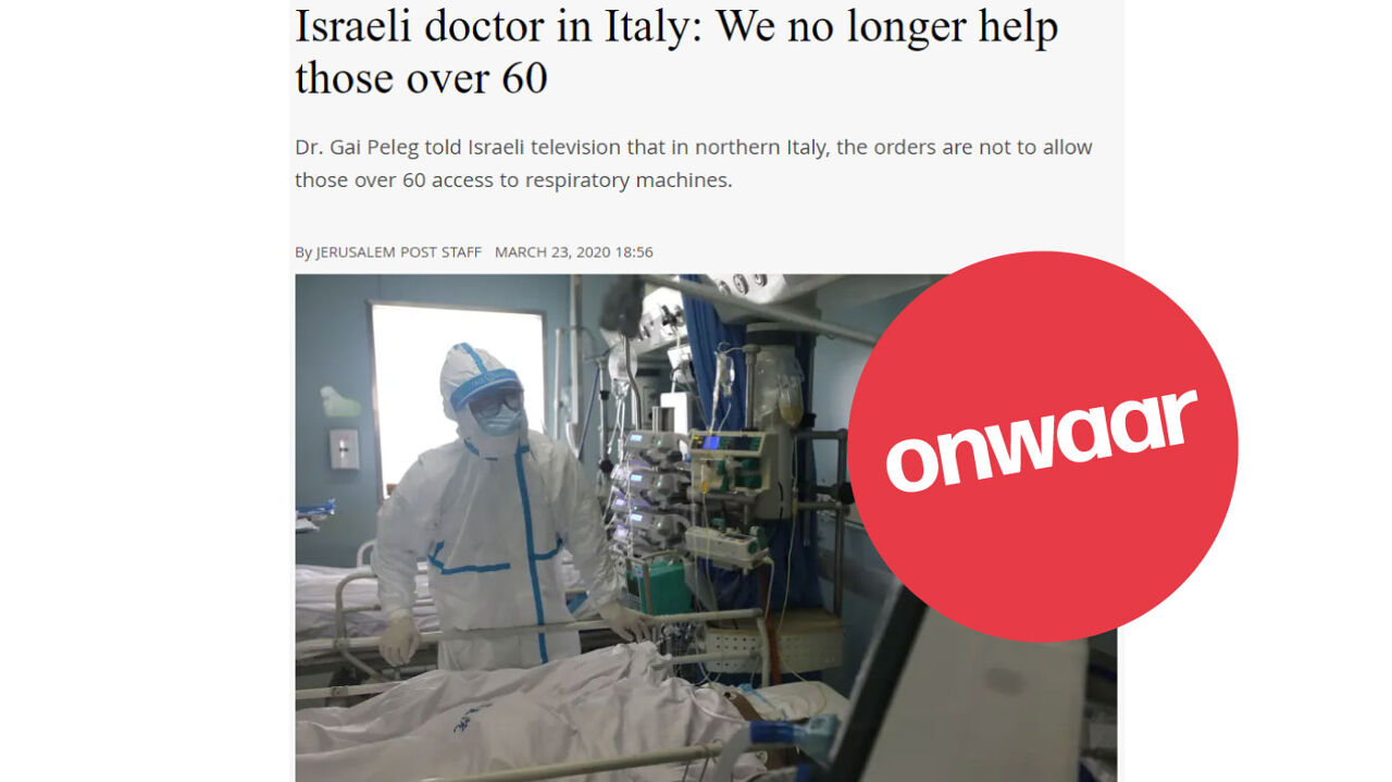 Artikel dat beweert dat ze in Italië geen medische hulp meer bieden aan mensen boven 60 jaar.
