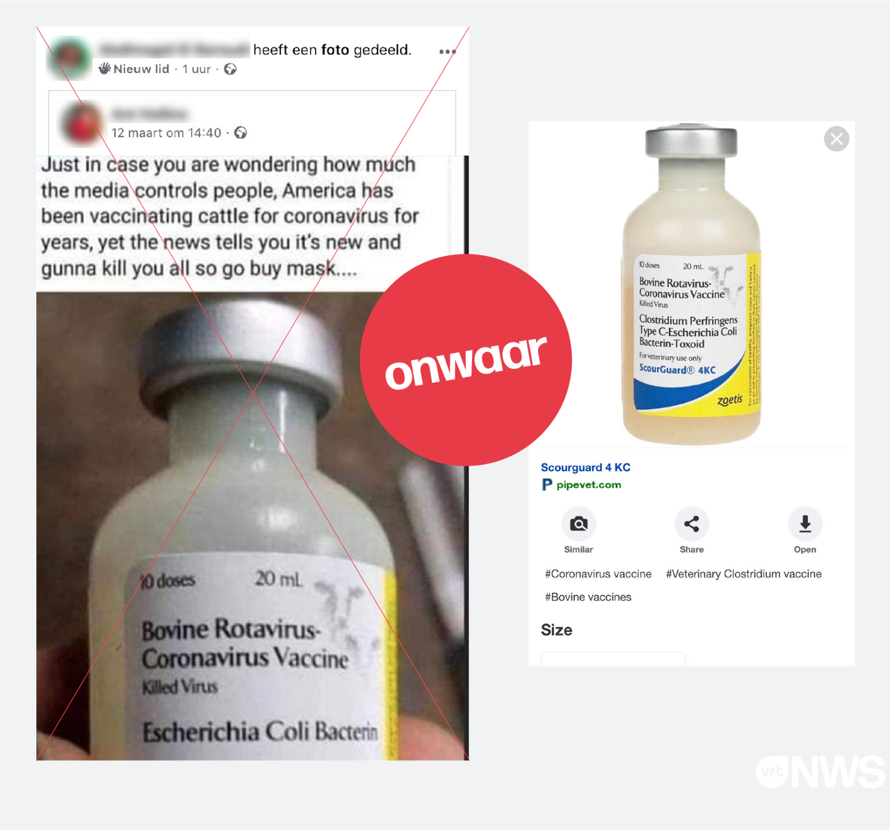 Screenshot van het zogezegde vaccin Bovine rotavirus. Dit is onwaar.