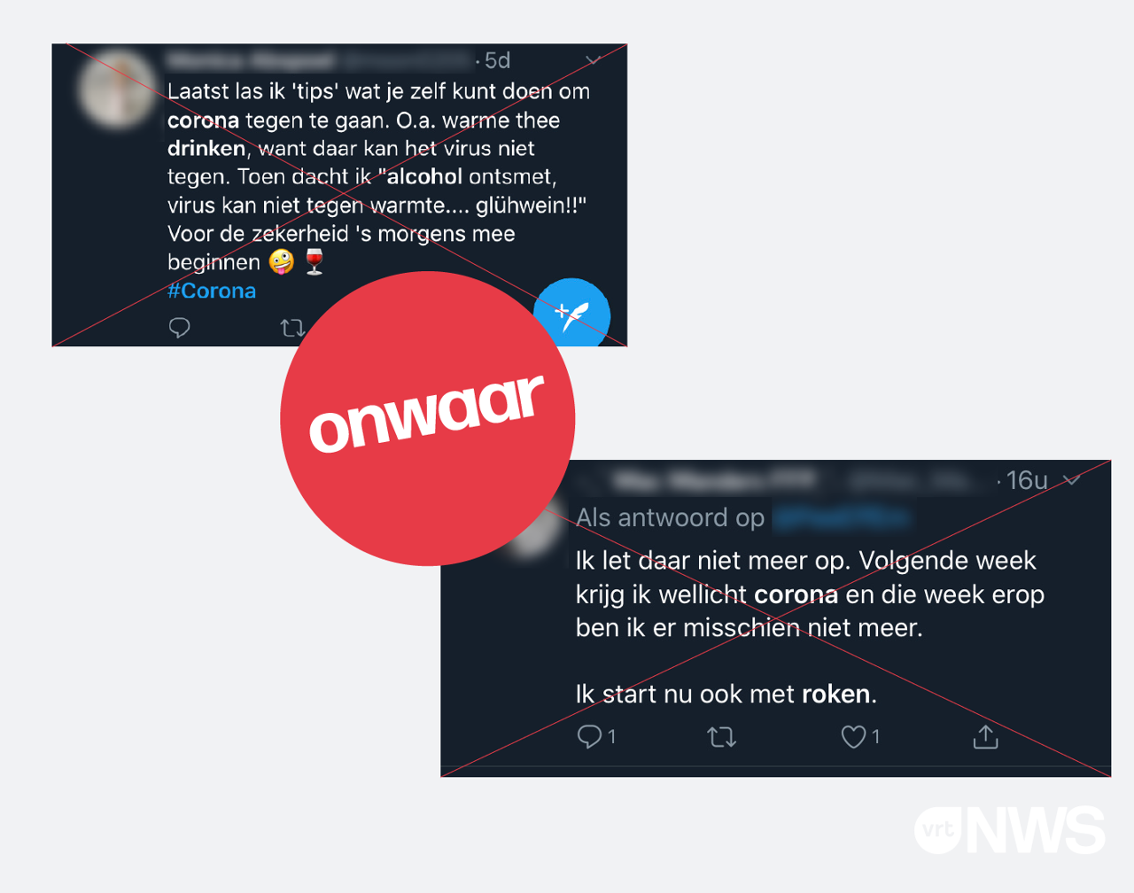 Berichten via twitter waar staat dat roken en alcohol drinken de remedie zijn tegen het nieuwe coronavirus. Dit is niet waar.