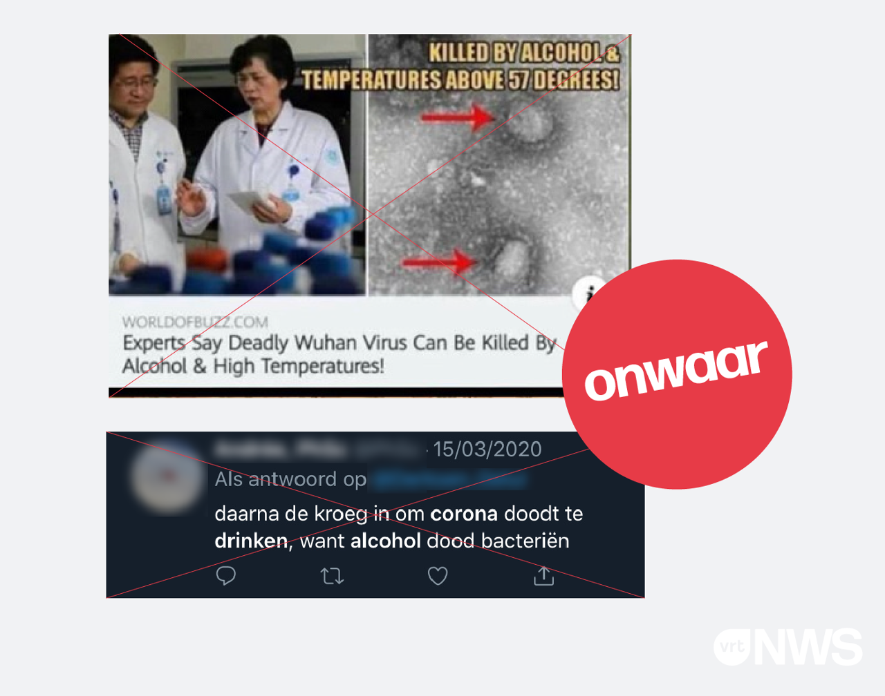Online berichten die beweren dat alcohol het virus doodt.