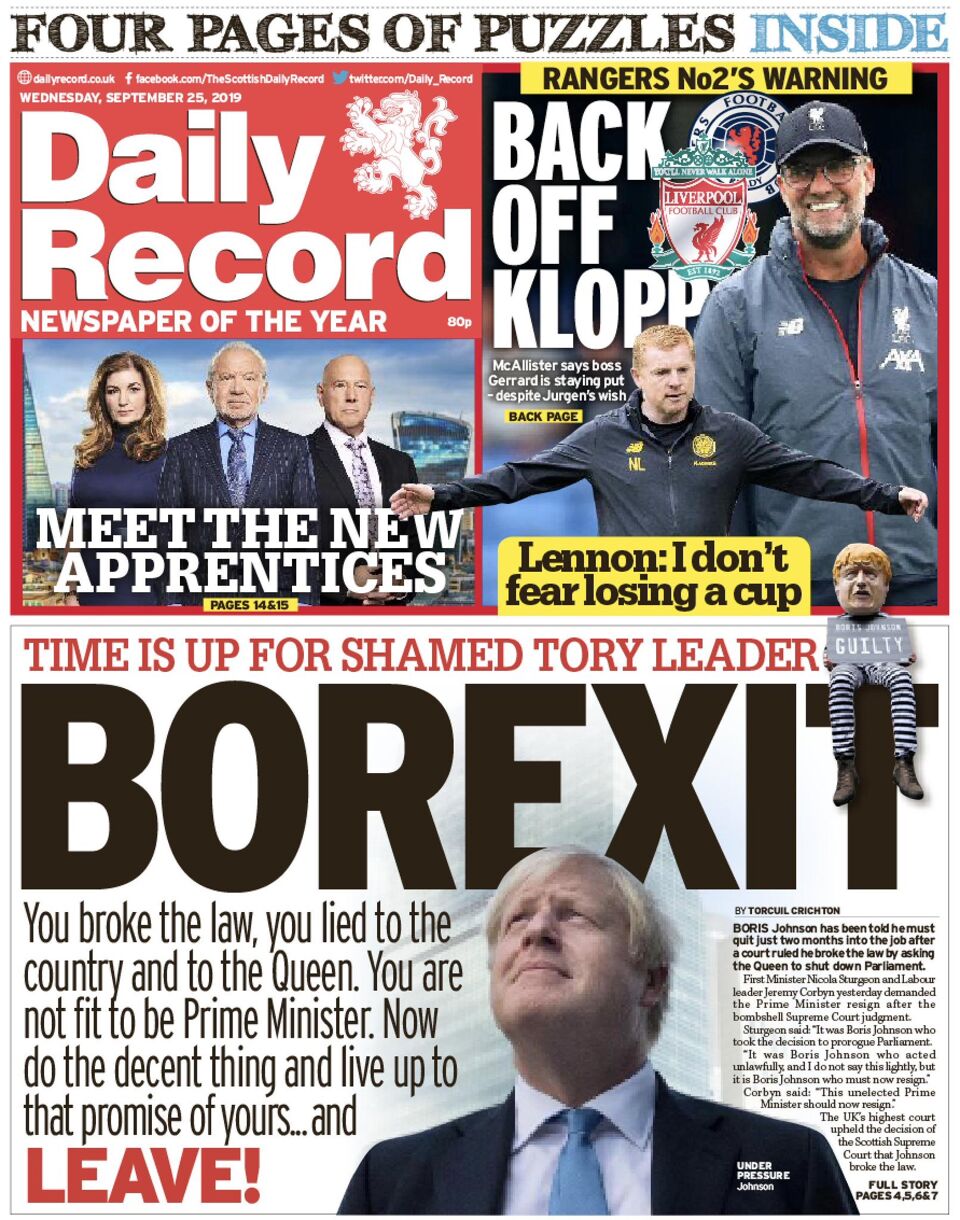 Britse Kranten Fel Over Vernietiging Van Boris Johnsons Beslissing ...